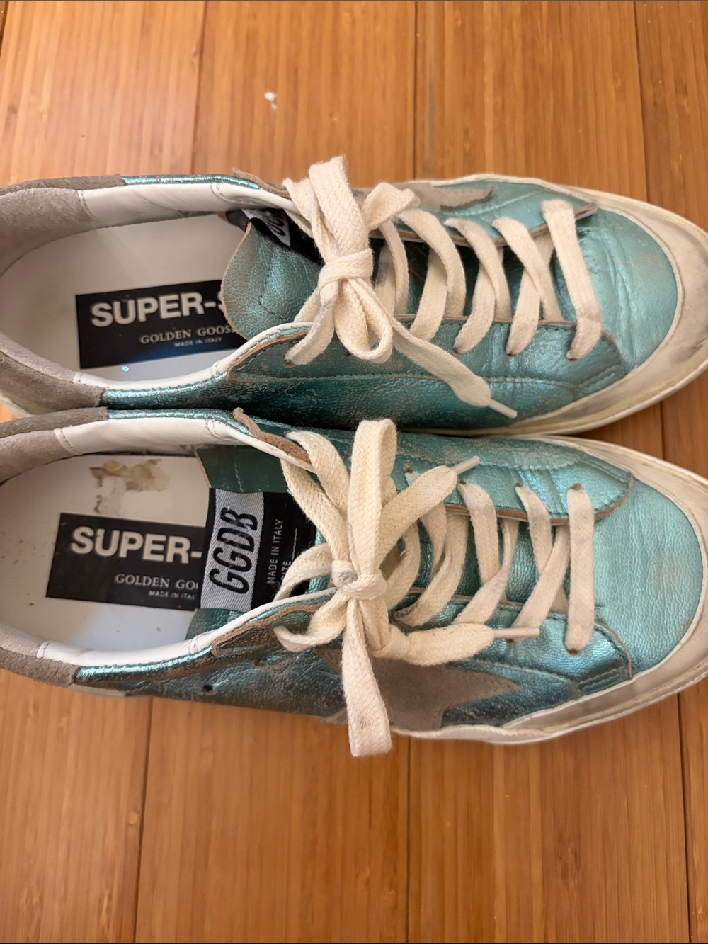Metallic Teal Lace-Up Sneakers - Picture 3 of 3